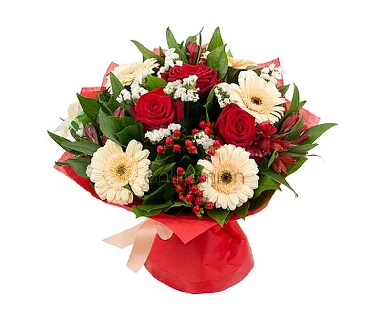 μπουκετο κοκκινα λουλουδια φθινοπωρινη διακοσμηση